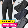 Pack of 3 Offer 😍 Men’s Premium-Quality Stretch Lycra Pants | Black, Blue & Grey Colors