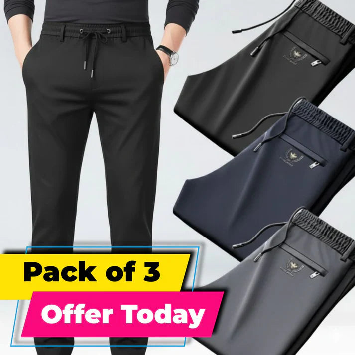 Pack of 3 Offer 😍 Men’s Premium-Quality Stretch Lycra Pants | Black, Blue & Grey Colors